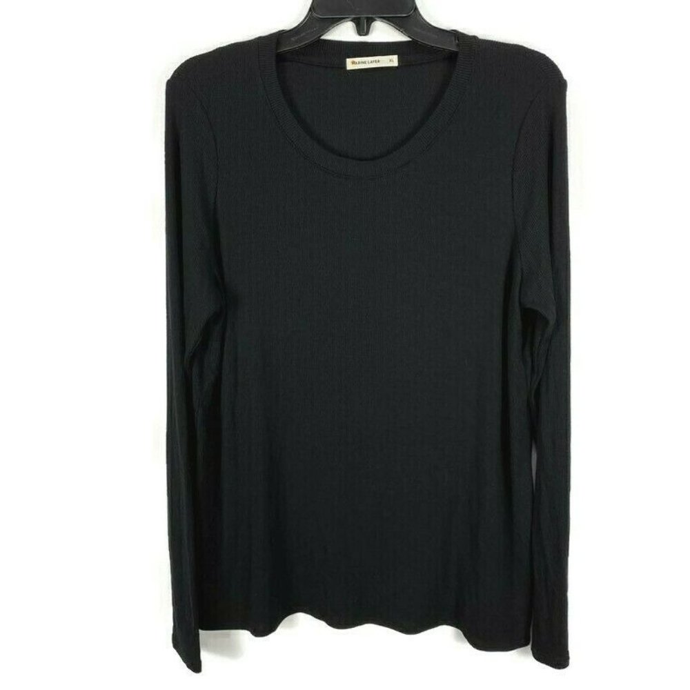 Marine Layer Black Ribbed Tinley Tulip Back Top - Picture 3 of 7